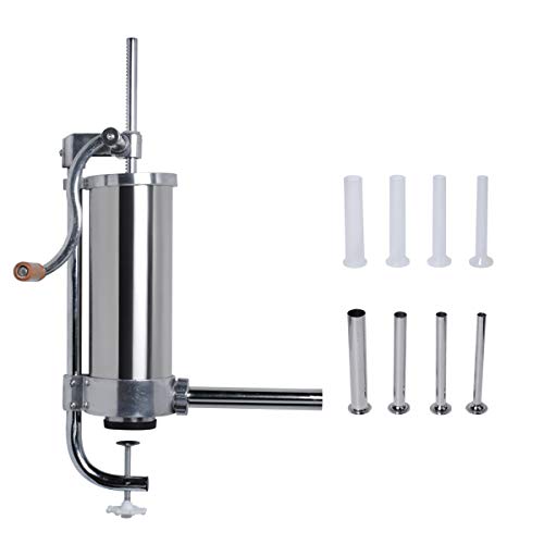 Gekufa Vertical Sausage Stuffer Homemade Sausage Maker Stainless Steel Meat Filler Kit with 8 Pcs Filling Nozzles 4 Size(6LBS/3L)