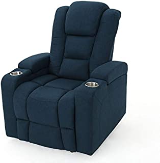 Everette Power Motion Recliner with USB Charging Port & Hidden Arm Storage, Assisted Reclining Furniture for Elderly & Disabled  Durable Tufted Navy Blue Fabric, Comfortable, Easy to Clean