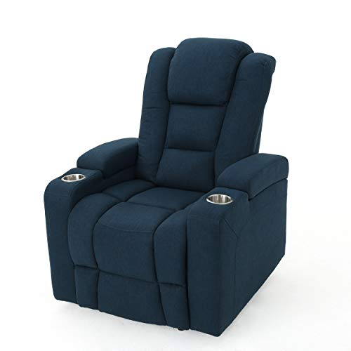 Everette Power Motion Recliner with USB Charging Port & Hidden Arm Storage, Assisted Reclining Furniture for Elderly & Disabled  Durable Tufted Navy Blue Fabric, Comfortable, Easy to Clean