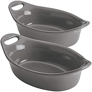 Rachael Ray Solid Glaze Ceramics Au Gratin Bakeware / Baker Set, Oval - 2 Piece, Gray