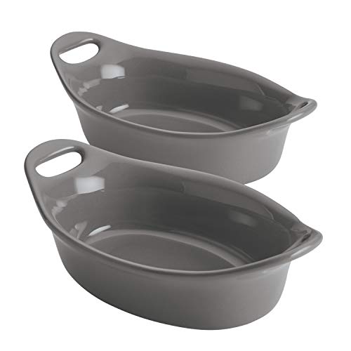 Rachael Ray Solid Glaze Ceramics Au Gratin Bakeware / Baker Set, Oval - 2 Piece, Gray