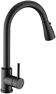 Sink Faucet, Black Kitchen Faucet with Pull Down Sprayer VFauosit Commercial Stainless Steel Laundry Single Handle Pull Out Kitchen Faucets Matte Black, Grifo para Fregaderos de Cocina