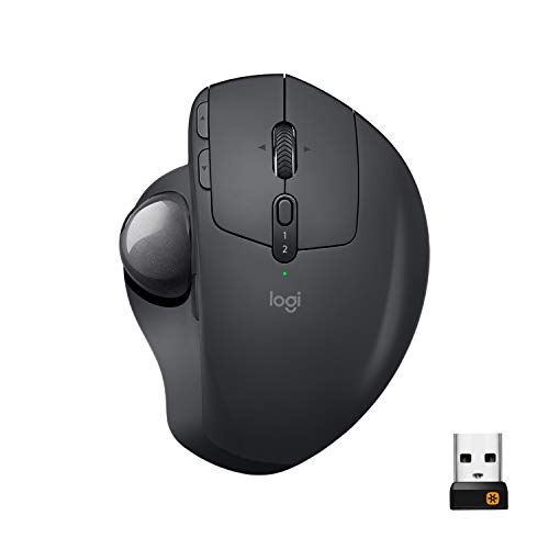 Logitech MX Ergo Wireless Trackball Mouse Adjustable Ergonomic Design, Control and Move Text/Images/Files Between 2 Windows and Apple Mac Computers (Bluetooth or USB), Rechargeable, Graphite - Black