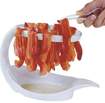 microwave bacon cooker, Kitcheness bacon bowl, Fat Reducer turkey bacon rack, bacon grease container, bacon thick cut