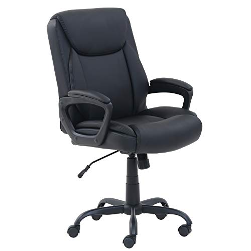 Amazon Basics Classic Puresoft PU-Padded Mid-Back Office Computer Desk Chair with Armrest - Black