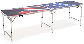 8' Folding Beer Pong Table with Bottle Opener, Ball Rack and 6 Pong Balls - American Flag Design - By Red Cup Pong