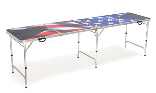 8' Folding Beer Pong Table with Bottle Opener, Ball Rack and 6 Pong Balls - American Flag Design - By Red Cup Pong