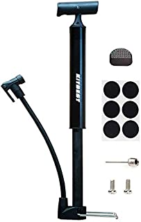 KITBEST Bike Pump, Mini Portable Bicycle Tire Pump, 130 Psi Bike Air Pump Fits Presta & Schrader Valve, Comes with Glueless Puncture Kit, Gas Ball Needle for All Bikes, MTB, Hybrid and Balls