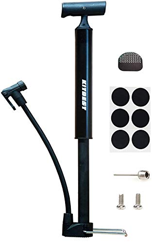 KITBEST Bike Pump, Mini Portable Bicycle Tire Pump, 130 Psi Bike Air Pump Fits Presta & Schrader Valve, Comes with Glueless Puncture Kit, Gas Ball Needle for All Bikes, MTB, Hybrid and Balls