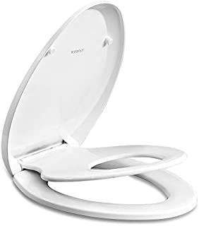 Elongated Toilet Seat with Built in Potty Training Seat, Magnetic Kids Seat and Cover, Slow Close, Fits both Adult and Child, Plastic, White