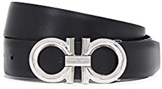 Salvatore Ferragamo Men's Beveled Gancini Buckle Reversible Belt, Nero/Hickory, Black, Brown, 42