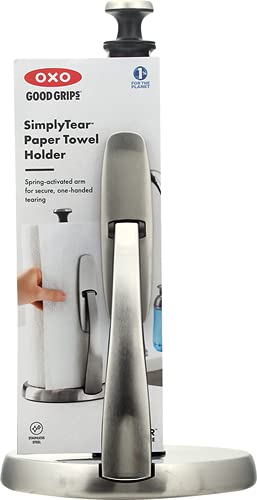 OXO Good Grips SimplyTear Standing Paper Towel Holder, Brushed Stainless Steel