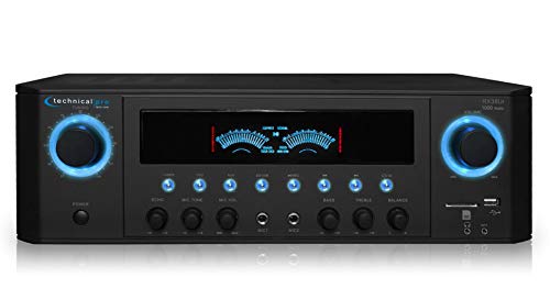 Technical Pro 1000 Watts Professional Home Stereo Receiver with USB SD Card Inputs, MP3 (AUX), FM Manual Tuner, 2 Mic Inputs, Recorder, and Wireless Remote