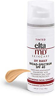 EltaMD UV Daily Tinted Face Sunscreen Moisturizer with Hyaluronic Acid, Broad Spectrum SPF 40, Non greasy, Sheer Lotion, Mineral-Based Sun Protection, 1.7 oz