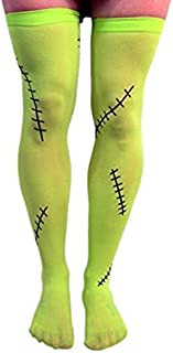 Green Frankenstein Monster Thigh-High Halloween Tights Costume Accessory