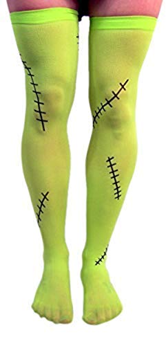 Green Frankenstein Monster Thigh-High Halloween Tights Costume Accessory