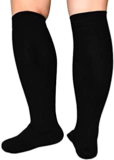 Blahhey 3XL Extra Wide Calf Compression Socks for Women & Men 20-32 mmHg Knee High Plus Size Compression Socks Flexible Fit for Nurse, Running, Pregnancy, Flying, Travel ( Black, 3XL )