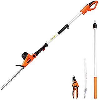 GARCARE Electric Hedge Trimmers 4.8A Pole Hedge Trimmer Corded | Hedge Clippers | Tree Trimmer, 3 in 1 Set - 2.5M Pole Saw & Pruning Shears Included, 20inch Laser Cut Blade