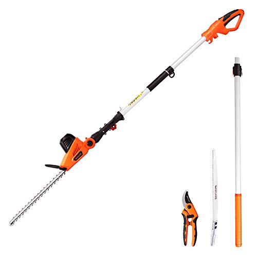 GARCARE Electric Hedge Trimmers 4.8A Pole Hedge Trimmer Corded | Hedge Clippers | Tree Trimmer, 3 in 1 Set - 2.5M Pole Saw & Pruning Shears Included, 20inch Laser Cut Blade