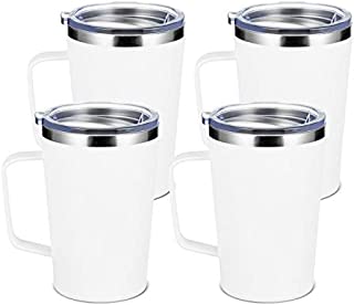 TUMZAK 16oz/4 Pack Stainless Steel Coffee Mug with Handle, Double Wall Insulated Vacuum Travel Mug with Lid, Camping Tea Flask Cup for Hot & Cold Drinks (White, 4 Pack)