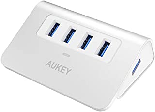 AUKEY USB Hub 3.0 Portable Aluminum 4 Port USB 3.0 Hub for Data Transfer with 3.3ft USB Cable for MacBook Air, Mac Mini, iMac, Laptop, PC, USB Flash Drives, HDD Hard Drive (Silver)