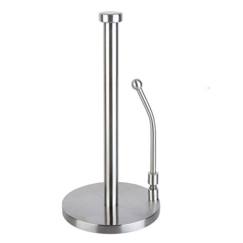 iHarbort Stainless Steel Paper Towel Holder Stand, Countertop Paper Towel Holder Rack Paper Tower Dispenser with an Adjustable Spring Arm to fix Paper roll for Kitchen Bathroom Bedroom