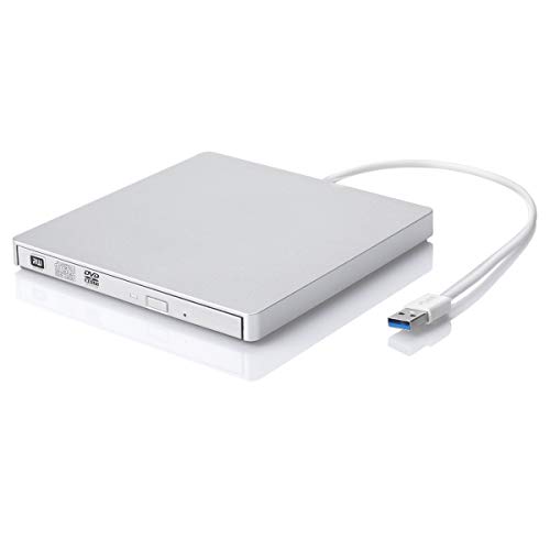 ROOFULL External CD DVD Drive USB 3.0 Type-C Portable DVD/CD ROM +/-RW Drive Burner Writer Optical Player for MacBook Air, MacBook Pro, Windows/ Linux/ Mac OS Laptop PC, Silvery