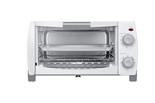 COMFEE' Toaster Oven Countertop, 4-Slice, Compact Size, Easy to Control with Timer-Bake-Broil-Toast Setting, 1000W, White (CFO-BB102)