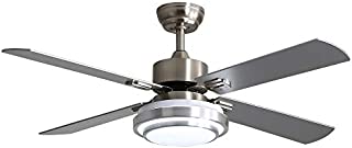 Warmiplanet 52-inch indoor ceiling fan with integrated LED lighting kit and remote control, four reversible white/silver blades, brushed nickel