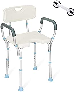 OasisSpace Heavy Duty Shower Chair with Back and Arms 300lb, Bathtub Chair with Handles - Free Assist Grab Bar - Medical Tool Free Shower Cutout Seat for Handicap, Disabled, Seniors & Elderly