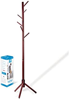 High-Grade Wooden Tree Coat Rack Stand, 6 Hooks - Super Easy Assembly NO Tools Required - 3 Adjustable Sizes Free Standing Coat Rack, Hallway/Entryway Coat Hanger Stand for Clothes, Suits, Accessories