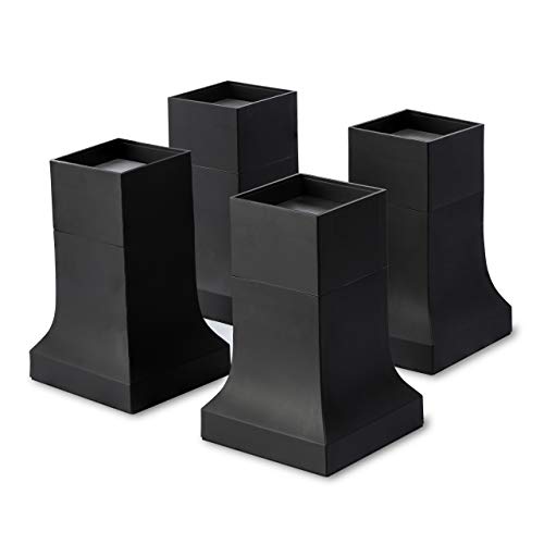 Pat. Bed Risers, Set of 4 w Adjustable Height from 4 to 6, Matte Black Stylish, Modern Furniture Lifters with Non-Scratch, Non-Slip Rubber Foot. Extra-Tall Bed Lifts for Couch, Chair, Table