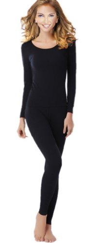 UYES Women's Thermal Underwear Set Top & Bottom Fleece Lined, W1 Black, Small