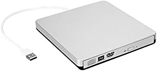 External CD DVD Drive, USB Type C Dual Port CD Drive, DVD +/-RW CD +/-RW Writer Burner Player with Classic Silver for MacBook Air, MacBook Pro, Mac OS, PC Laptop