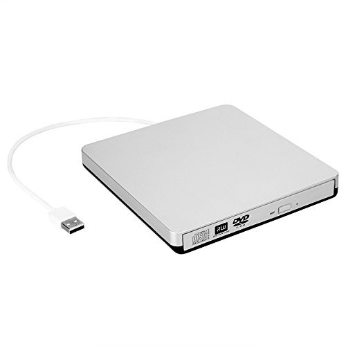 External CD DVD Drive, USB Type C Dual Port CD Drive, DVD +/-RW CD +/-RW Writer Burner Player with Classic Silver for MacBook Air, MacBook Pro, Mac OS, PC Laptop