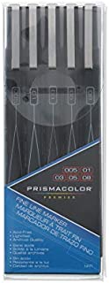 Prismacolor Premier Illustration Markers, Fine Tip, Black, Set of 5