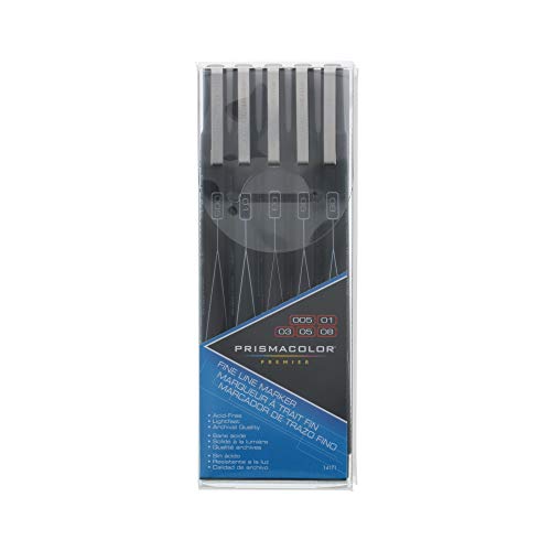 Prismacolor Premier Illustration Markers, Fine Tip, Black, Set of 5