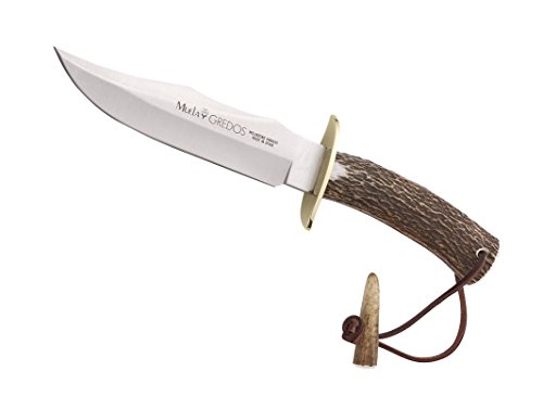 Muela GRED-17 Genuine Red Stag Antler Handle Hunting Knife with Leather Sheath, 6-5/8