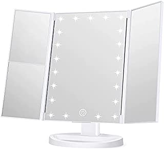 Wondruz Makeup Mirror Vanity Mirror with Lights, 1x 2X 3X Magnification, Lighted Makeup Mirror, Touch Control, Trifold Makeup Mirror, Dual Power Supply, Portable LED Makeup Mirror, Women Gift