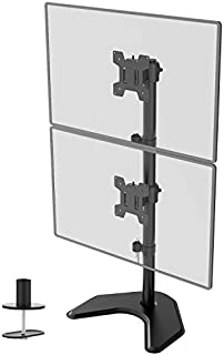 WALI Dual Monitor Desk Stand Free Standing LCD LED Flat Screen TV Holds in Vertical Position 2 Screens up to 27 Inch with Optional Grommet Base (MF002XLS), Black