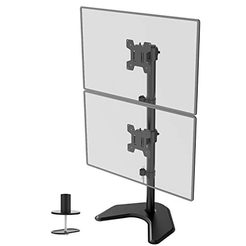 WALI Dual Monitor Desk Stand Free Standing LCD LED Flat Screen TV Holds in Vertical Position 2 Screens up to 27 Inch with Optional Grommet Base (MF002XLS), Black