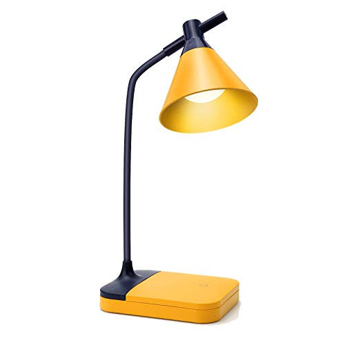 ROCOD LED Desk Lamp,Touch Control Desk Lamp 3 Color Modes with Dimmable,360°Flexible Desk Lamp with USB Charging Port Pen Holder,Rechargeable Desk Lamp for Students,Dorm Reading (Yellow)