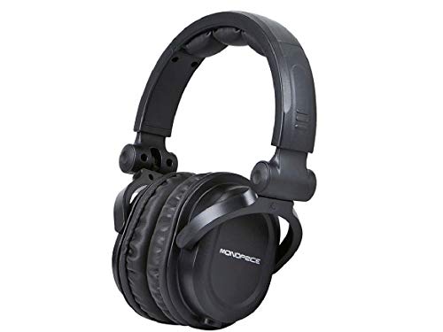 Monoprice Premium Hi-Fi Dj Style Over-The-Ear Pro Headphones with a Single-Button Inline Microphone/Controller, Black