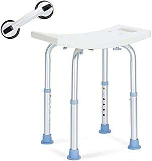 OasisSpace Shower Chair, Adjustable Bath Stool with Free Assist Grab Bar - Medical Tool Free Anti-Slip Bench Bathtub Stool Seat with Durable Aluminum Legs for Elderly, Senior, Handicap & Disabled