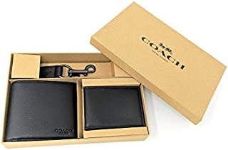 Coach 64118 Black Mens Compact Id Sport Wallet and Trigger Snap Keyfob Set