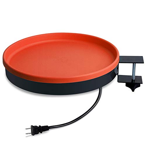 GESAIL Heated Birdbath for Outdoors, 14 Inches All Seasons Heated Bird Bath Heater with Metal Stand and 3 Easy Ways to Mount, 75-Watt, Orange