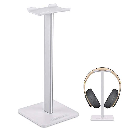 Headphone Stand Headset Holder Gaming Headset Holder with Aluminum Supporting Bar Flexible Headrest Anti-Slip Earphone Stand for All Headphones, White