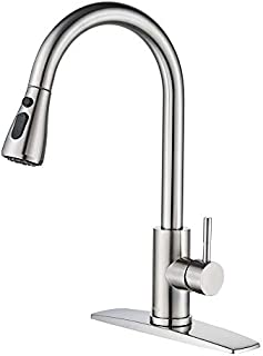 FORIOUS Kitchen Faucet with Pull Down Sprayer Brushed Nickel, High Arc Single Handle Kitchen Sink Faucet with Deck Plate, Commercial Modern rv Stainless Steel Kitchen Faucets, Grifos De Cocina