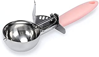 BASTEK 2 Oz Cookie Scoop with Long Handle,Pink Stainless Steel Ice Cream Scooper with Trigger,Professional Heavy Duty Sturdy Kitchen Tool, for Cookie Dough Baking (2.36 inch)