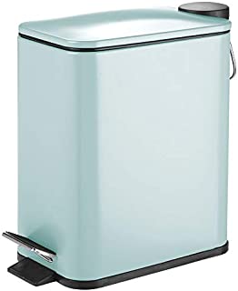 mDesign 5 Liter Rectangular Small Steel Step Trash Can Wastebasket, Garbage Container Bin for Bathroom, Powder Room, Bedroom, Kitchen, Craft Room, Office - Removable Liner Bucket - Mint Green